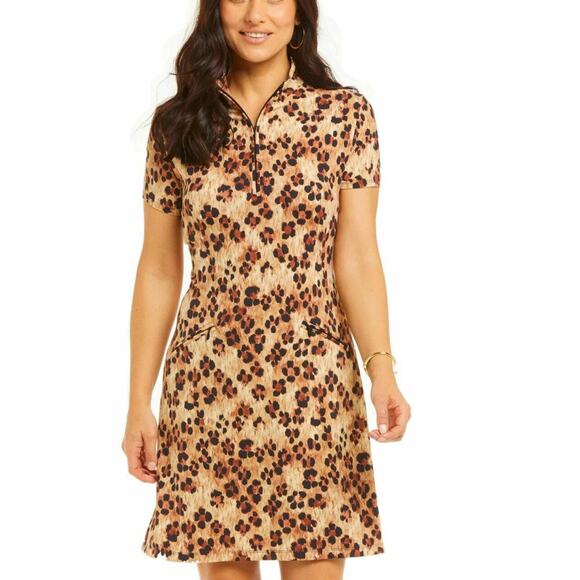 IBKUL 1/4 Zip UPF 50 Le Leopard Zip Mock Neck SS Golf Dress XL X-Large - Picture 1 of 8